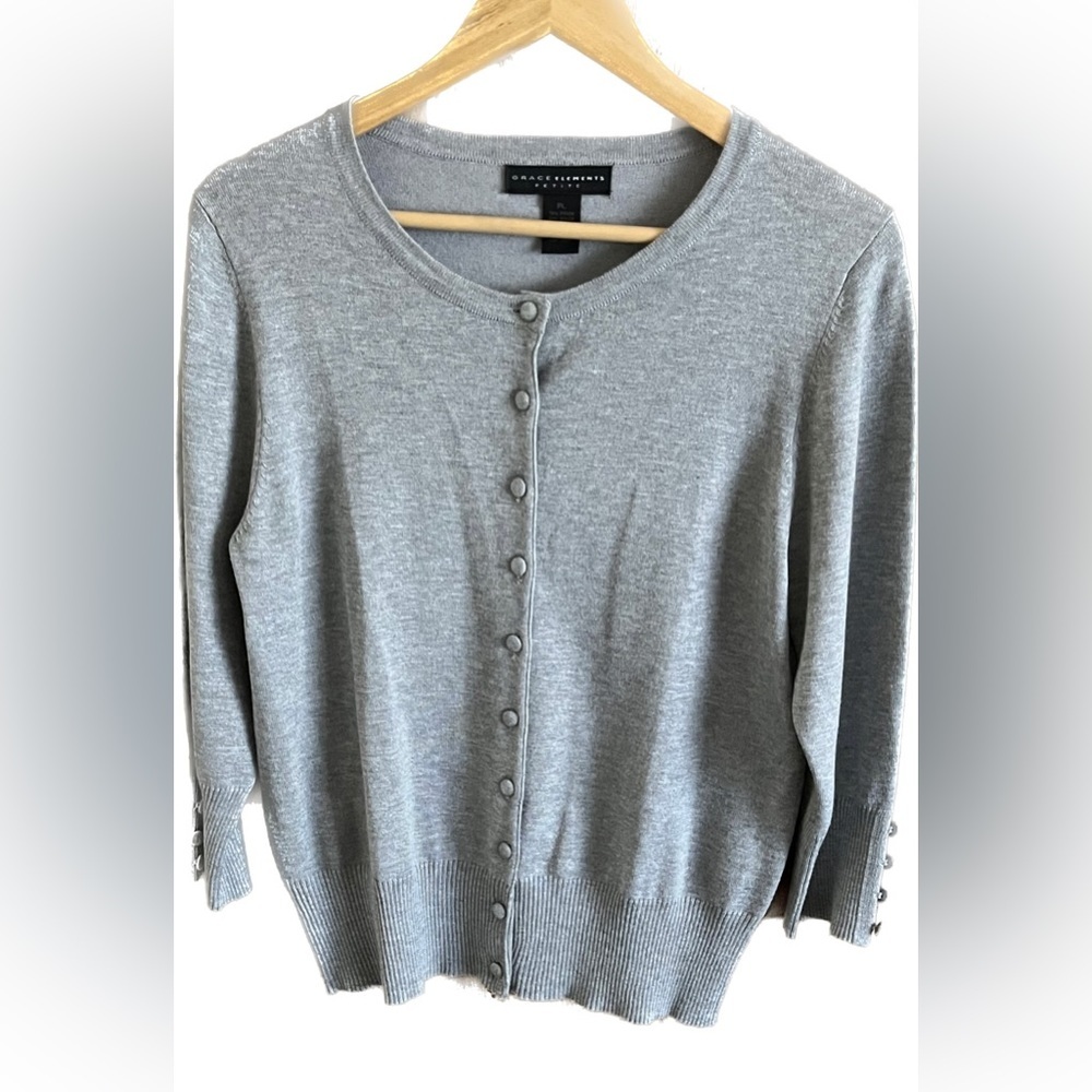 Grace Elements Petite. Gray 3/4 Length Sleeve Swe… - image 1